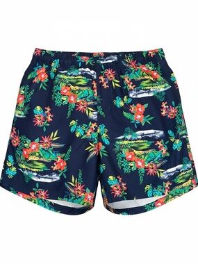 Lands' End Navy Tropical Floral Swim Trunks Beach Pool Lake Ocean Hawaii Travel